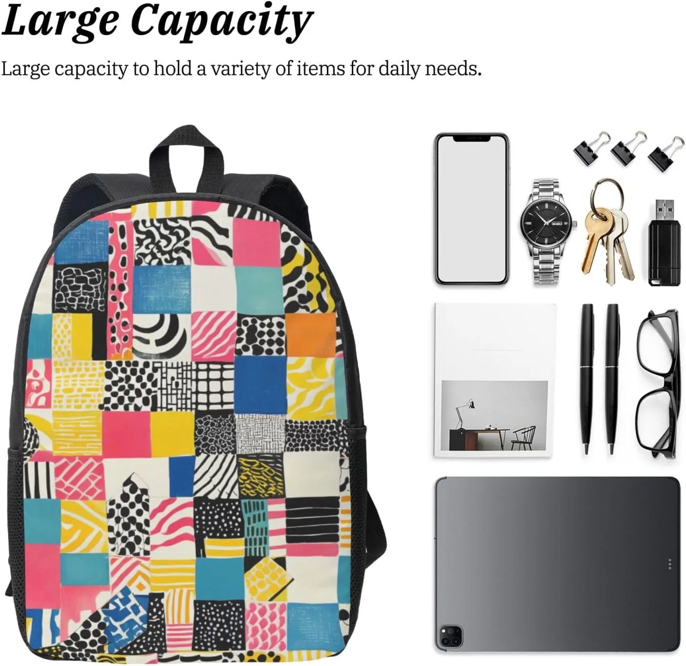 17 Inch Oxford Laptop Backpack for Men Women, Compatible with Checkered Retro 80s 90s Stylish and Functional for Work Daily Travel