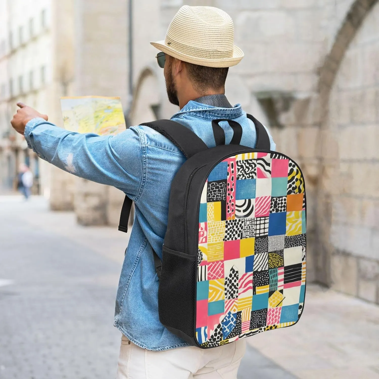 17 Inch Oxford Laptop Backpack for Men Women, Compatible with Checkered Retro 80s 90s Stylish and Functional for Work Daily Travel