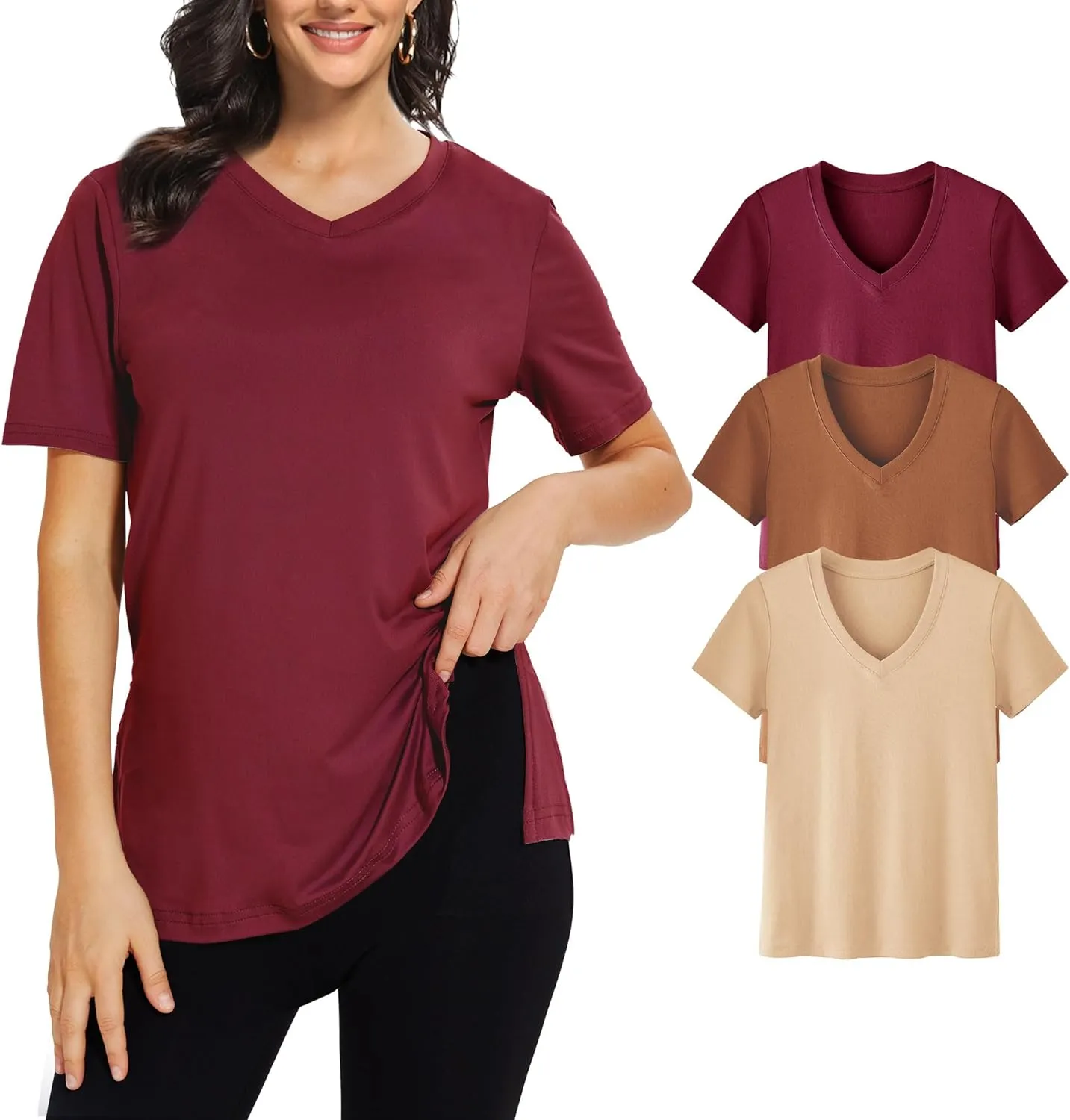 3 Pack V Neck T Shirt for Women Plus Size, Short Sleeve Casual Tops Summer 2025 Basic Tees