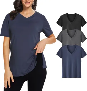 3 Pack V Neck T Shirt for Women Plus Size, Short Sleeve Casual Tops Summer 2025 Basic Tees