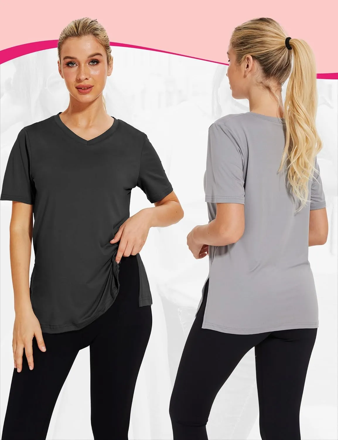 3 Pack V Neck T Shirt for Women Plus Size, Short Sleeve Casual Tops Summer 2025 Basic Tees