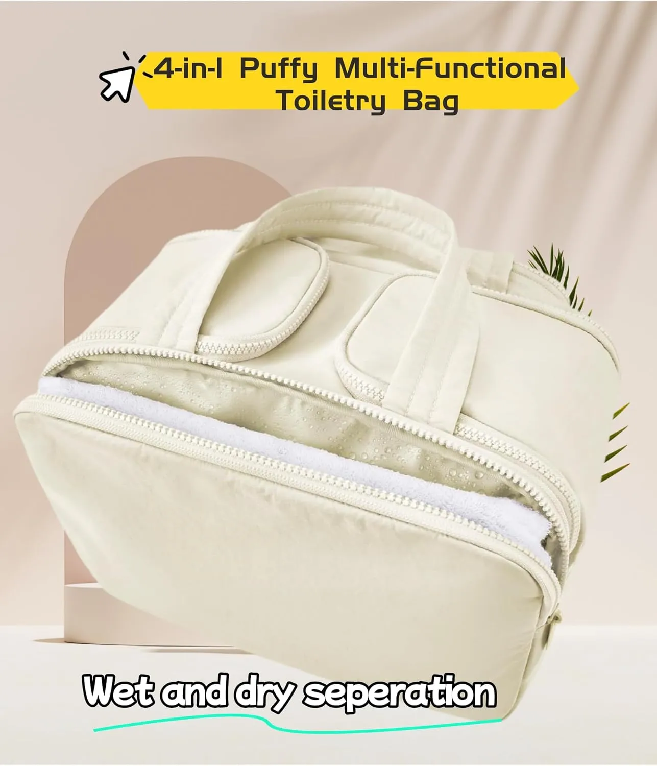 4-in-1 Puffy Multi-Functional Toiletry Bag, Large Capacity Travel Cosmetic Bag, Portable Cosmetic Bag Makeup Organizer, Makeup Accessories (Blue)