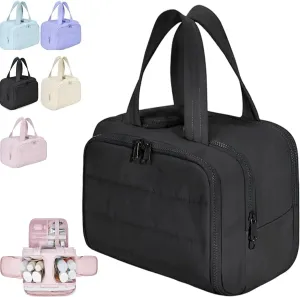 4-In-1 Puffy Multi-Functional Toiletry Bag, Travel Toiletry Bag For Women, Large-Capacity Travel Hanging Organizer for Toiletries & Beauty Essentials (Black)