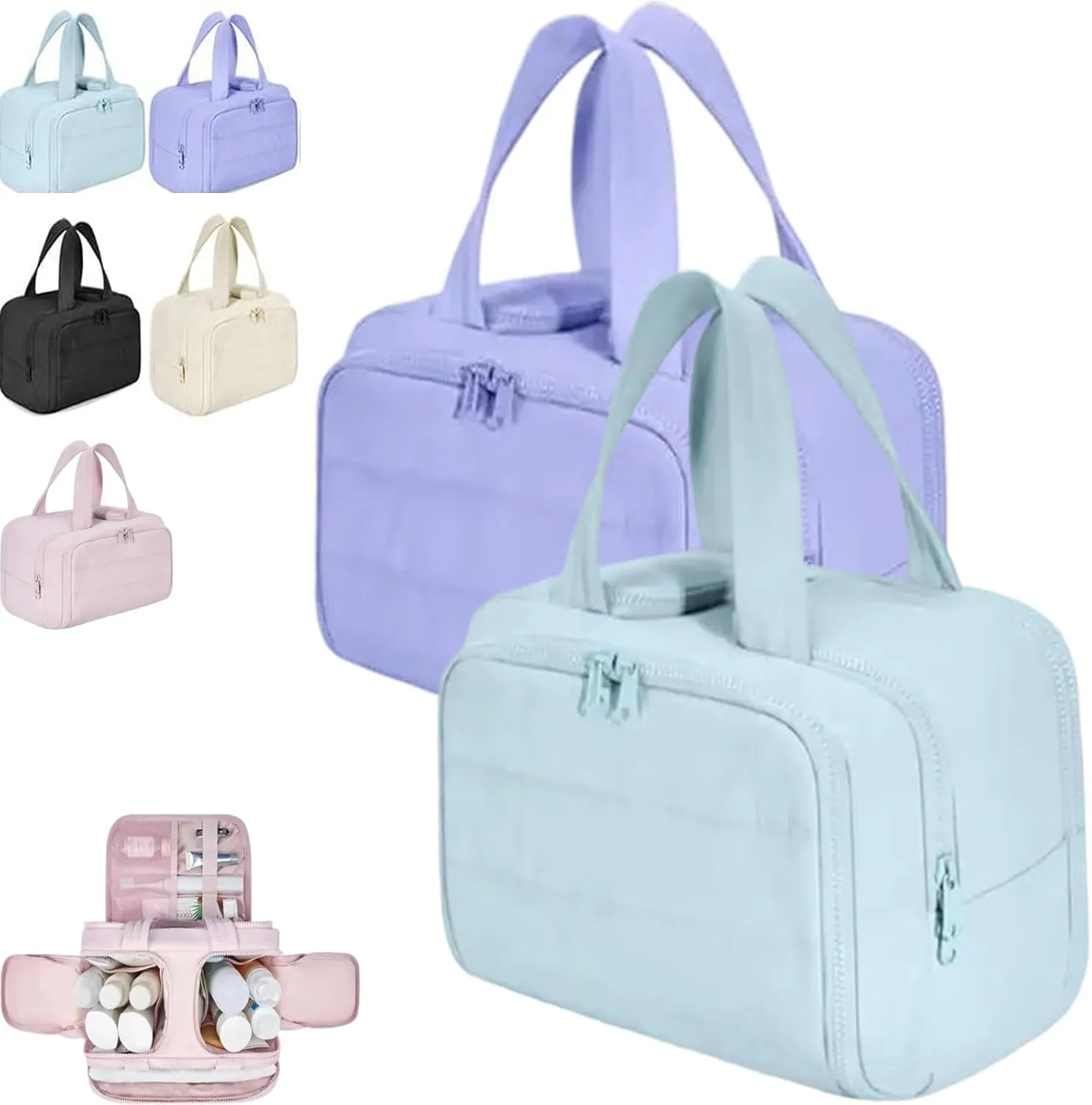 4-In-1 Puffy Multi-Functional Toiletry Bag, Travel Toiletry Bag For Women, Large-Capacity Travel Hanging Organizer for Toiletries & Beauty Essentials (Blue Purple)
