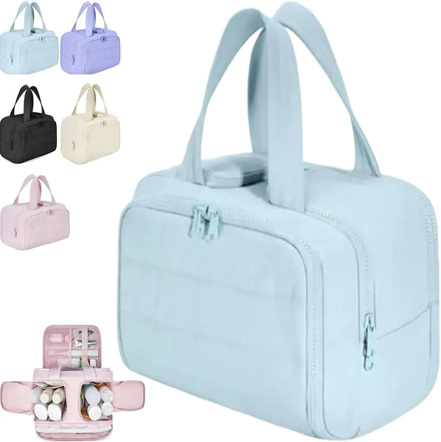 4-In-1 Puffy Multi-Functional Toiletry Bag, Travel Toiletry Bag For Women, Large-Capacity Travel Hanging Organizer for Toiletries & Beauty Essentials (Blue)