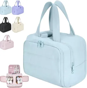 4-In-1 Puffy Multi-Functional Toiletry Bag, Travel Toiletry Bag For Women, Large-Capacity Travel Hanging Organizer for Toiletries & Beauty Essentials (Blue)