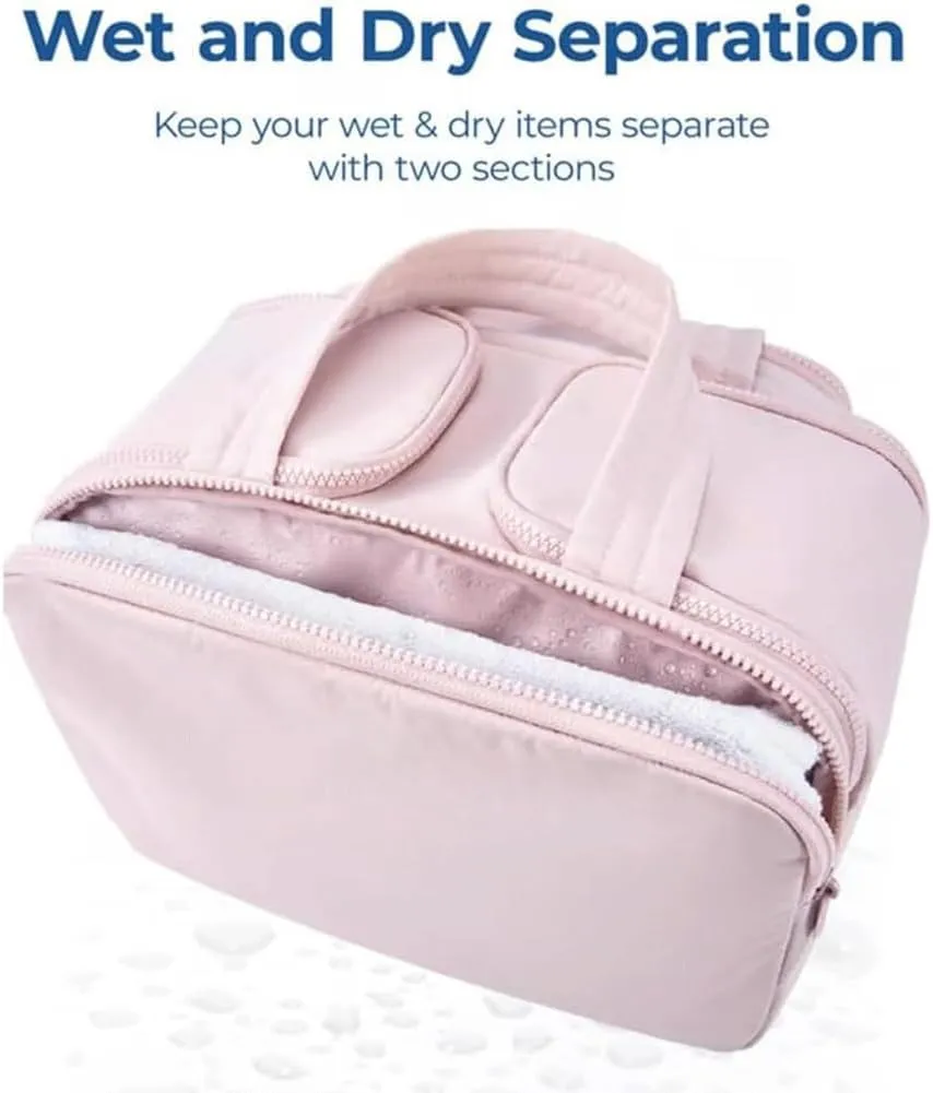 4-In-1 Puffy Multi-Functional Toiletry Bag, Travel Toiletry Bag for Women, Lightweight Cosmetic Makeup Organizer with Handle for Accessories Essentials (Pink)