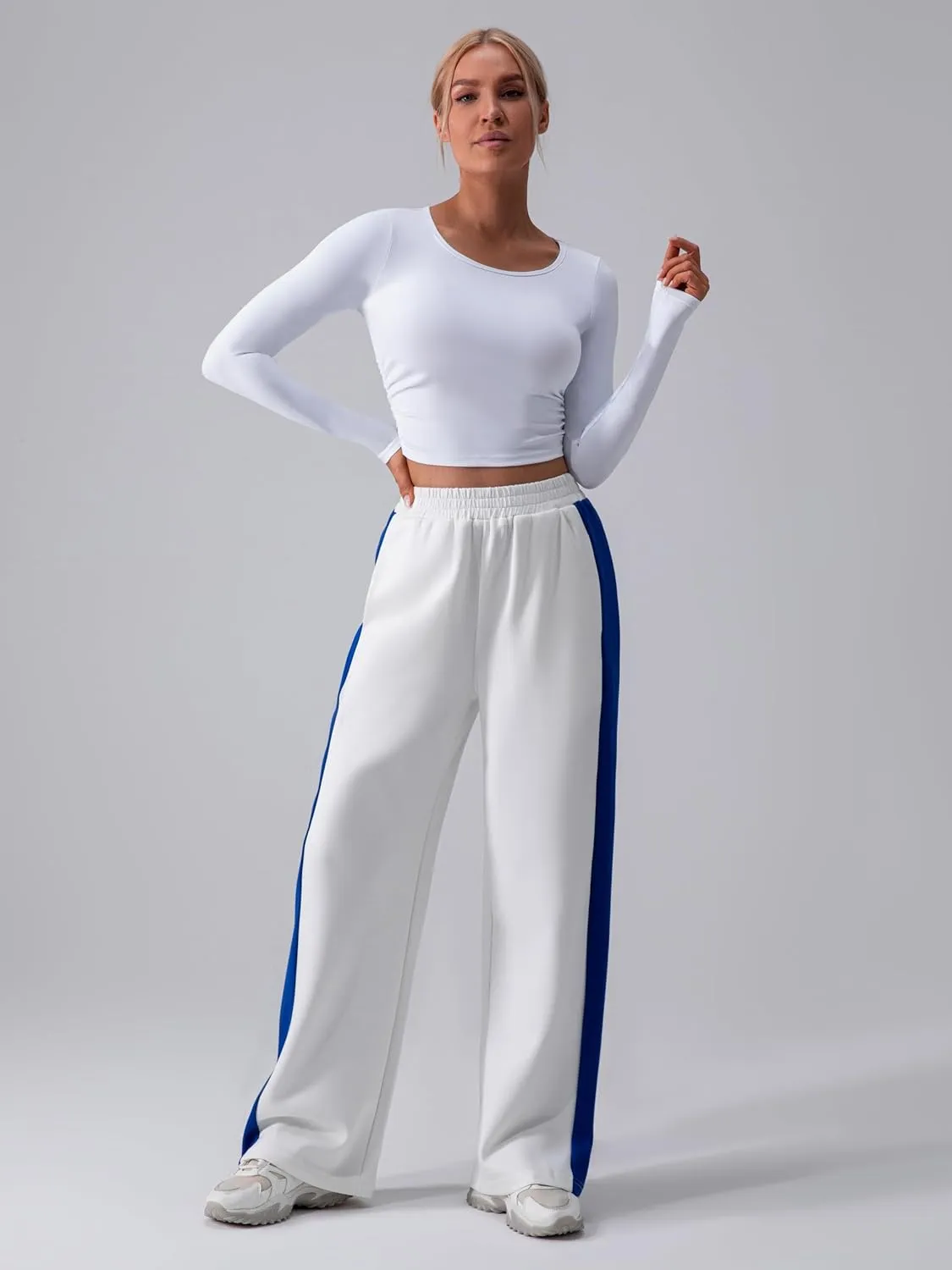 ABOCIW Women's Fleece Lined Wide Leg Sweatpants Elastic High Waisted Baggy Athletic Joggers Pants with Pockets