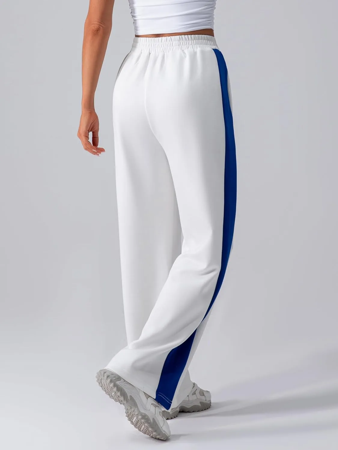 ABOCIW Women's Fleece Lined Wide Leg Sweatpants Elastic High Waisted Baggy Athletic Joggers Pants with Pockets
