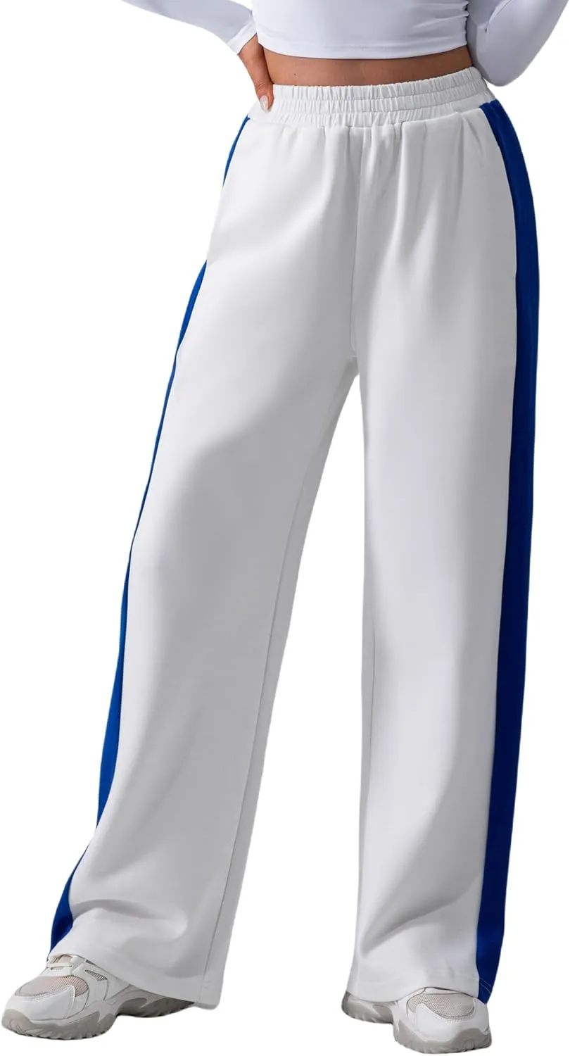 ABOCIW Women's Fleece Lined Wide Leg Sweatpants Elastic High Waisted Baggy Athletic Joggers Pants with Pockets