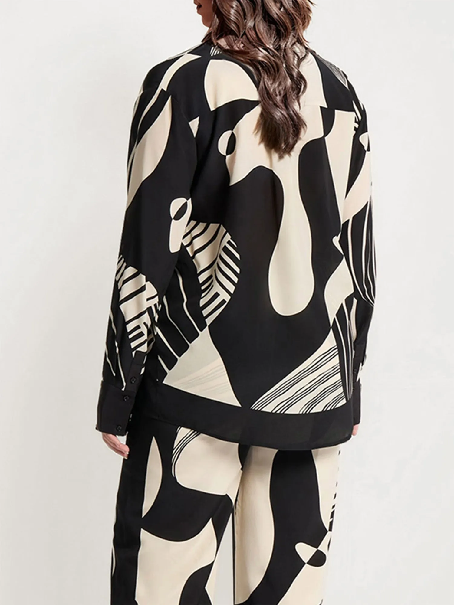 Abstract Black and White Print Button-Up Shirt