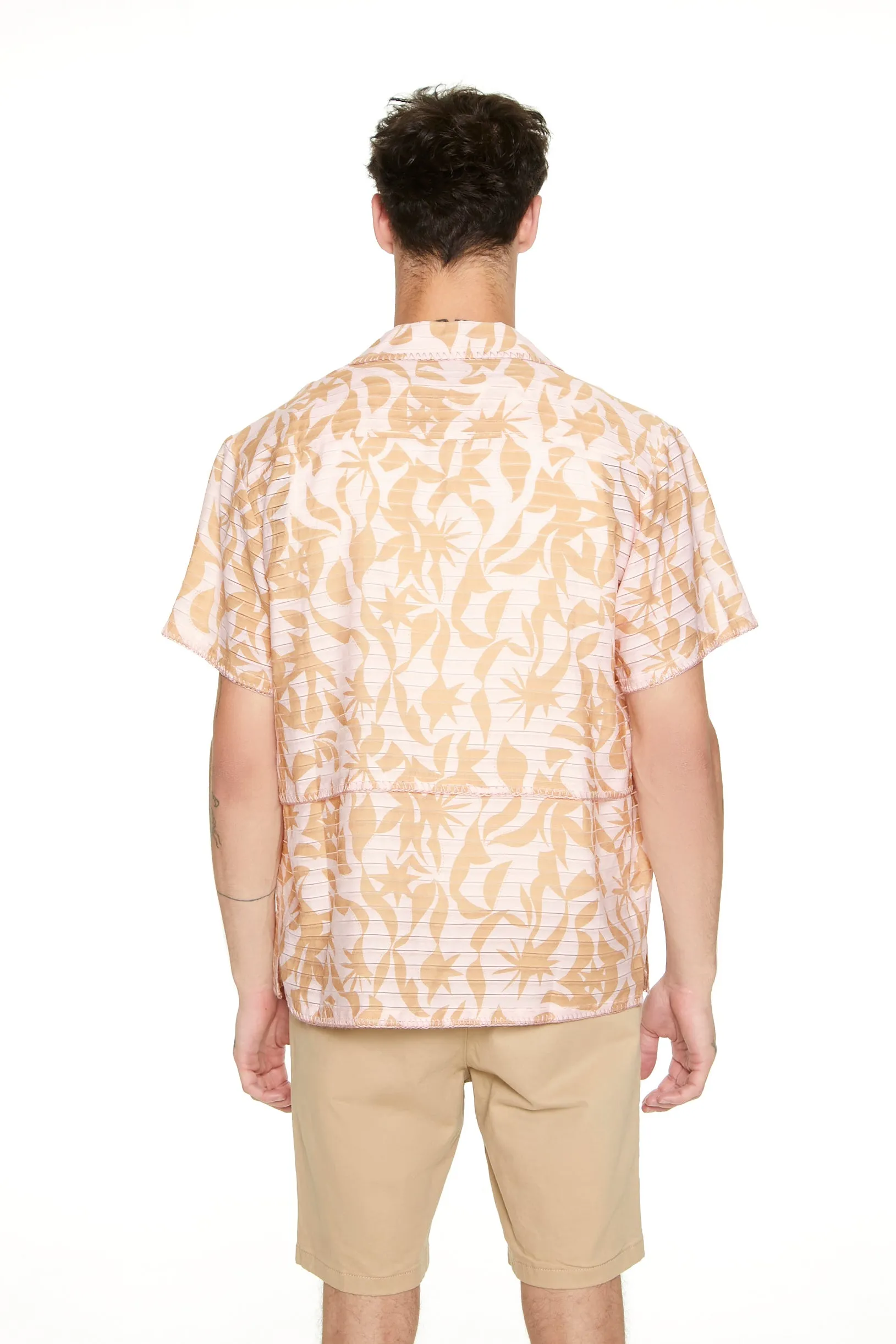 Abstract Print Ribbed Button-Up Top