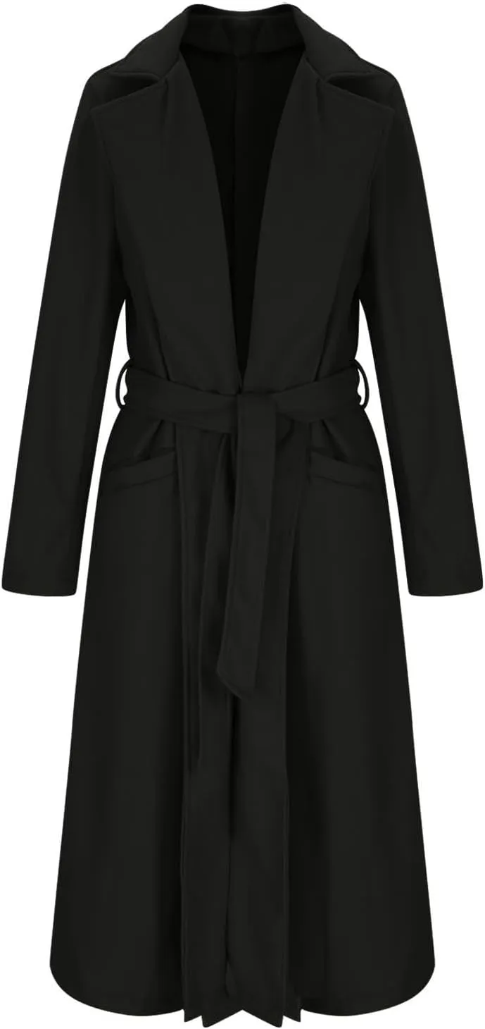 Akklian Women's Dress Coat Turndown Collar Belted Peacoat Trench Coats Trendy Wool Blend Jacket Overcoat Fall Winter 2024