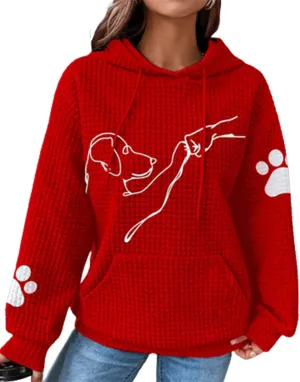 Apvirdy Sweatshirt for Women Cute Dog Printed Waffle Knit Pullover Sweater Oversized Hoodie Casual Plus Size Tops with Pocket
