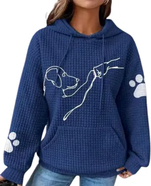 Apvirdy Sweatshirt for Women Cute Dog Printed Waffle Knit Pullover Sweater Oversized Hoodie Casual Plus Size Tops with Pocket