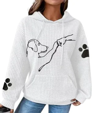 Apvirdy Sweatshirt for Women Cute Dog Printed Waffle Knit Pullover Sweater Oversized Hoodie Casual Plus Size Tops with Pocket