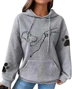 Apvirdy Sweatshirt for Women Cute Dog Printed Waffle Knit Pullover Sweater Oversized Hoodie Casual Plus Size Tops with Pocket