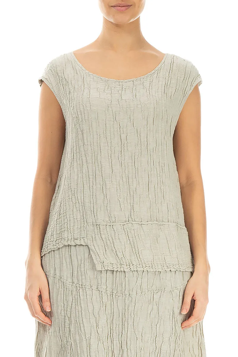 Asymmetrical Hem Crinkled Pearl Silk Blouse