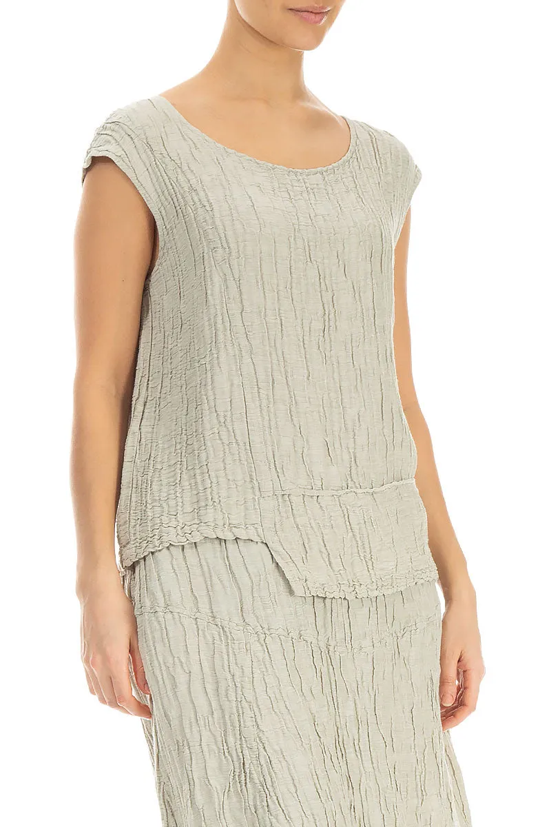 Asymmetrical Hem Crinkled Pearl Silk Blouse