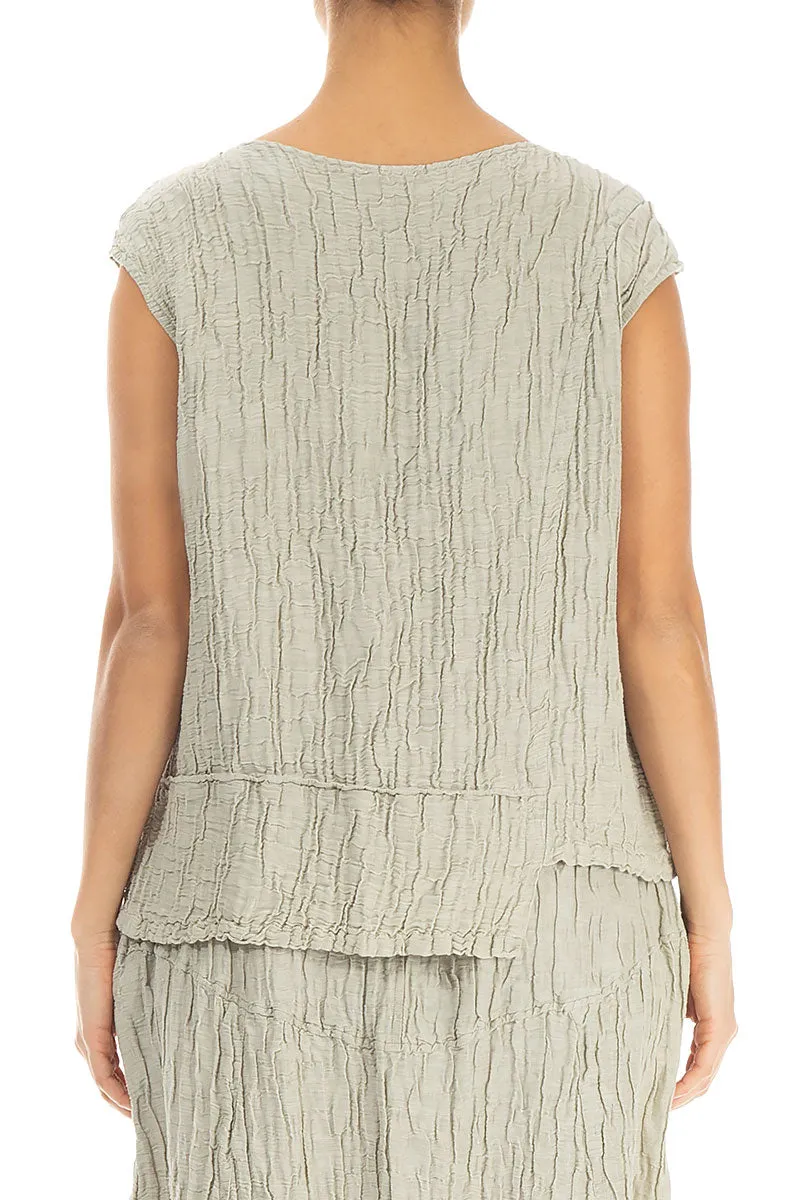 Asymmetrical Hem Crinkled Pearl Silk Blouse