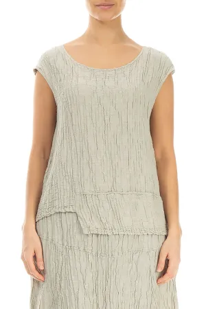 Asymmetrical Hem Crinkled Pearl Silk Blouse
