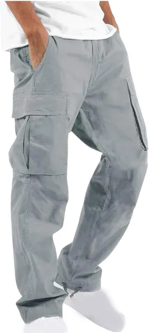 Baggy Cargo Pants Men Streetwear Drawstring Loose Wide Leg Work Pants Outdoor Fitness Straight Jogging Pants