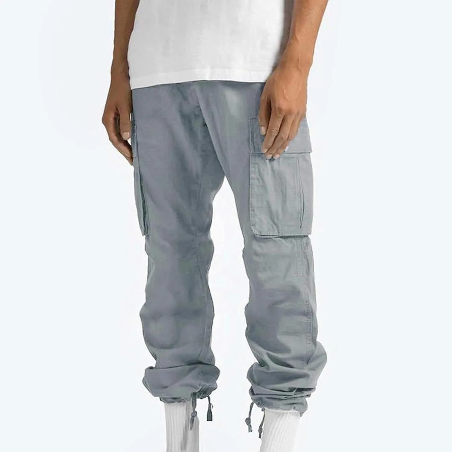 Baggy Cargo Pants Men Streetwear Drawstring Loose Wide Leg Work Pants Outdoor Fitness Straight Jogging Pants
