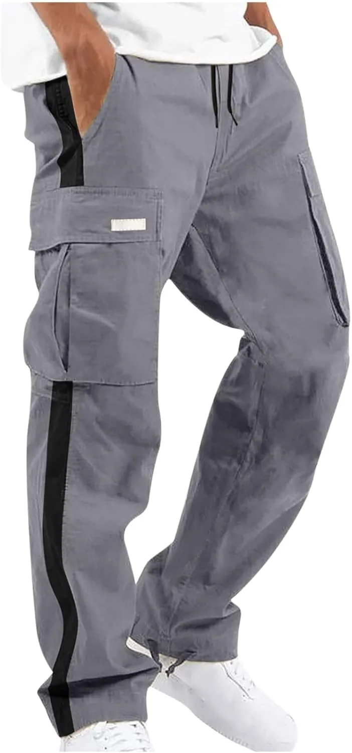 Baggy Cargo Sweatpants for Men Big and Tall Fashion 2023 Color Block Joggers Pants Casual Loose Fit Cotton Cargos