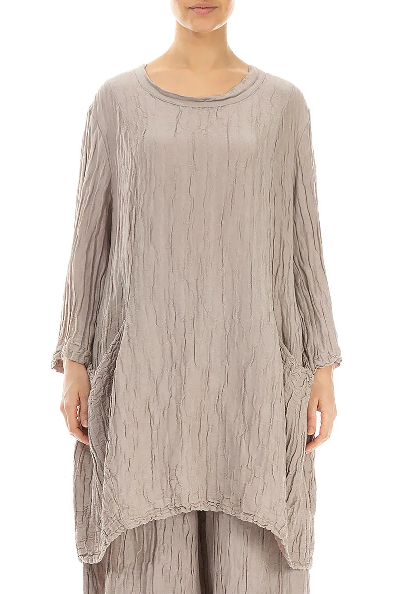 Balloon Crinkled Cappuccino Silk Linen Tunic
