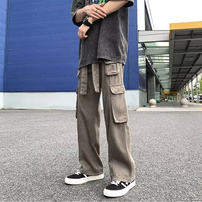 Bonsir boy outfits Trendy Casual Pants Pants Youth Popular Men's Solid Color Fashion Straight Spring Loose Overalls Mid Waist