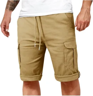 Cargo Pants for Men Joggers Slim Fit Drawstring Pockets Workout Cropped Pants Plain Distressed Fishing Work Pants