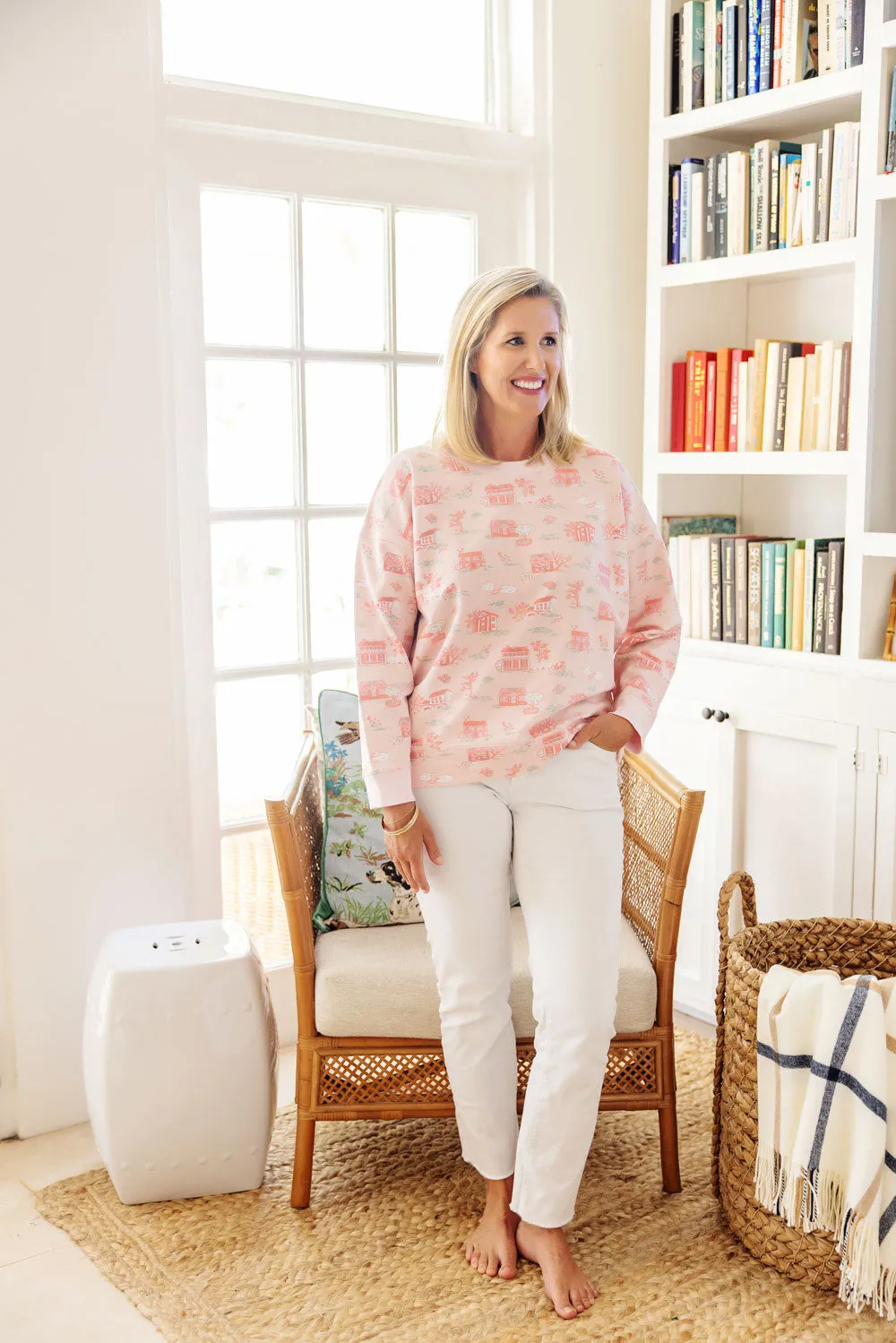 Cassidy Comfy Crewneck (Women's) - Towne and Toile with Palm Beach Pink