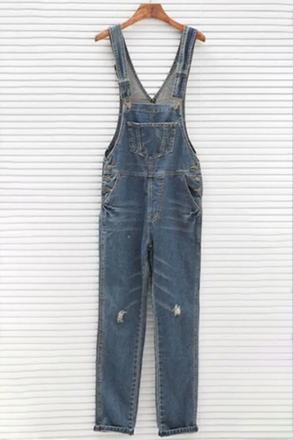 Casual Ripped Denim Overalls