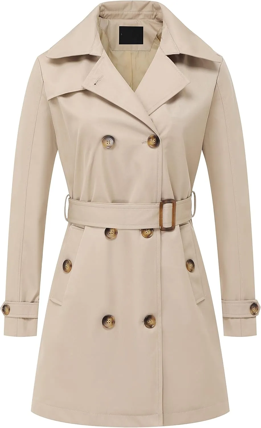 Chrisuno Women's Double Breasted Trench Coats Mid-Length Belted Overcoat Long Dress Jacket with Detachable Hood