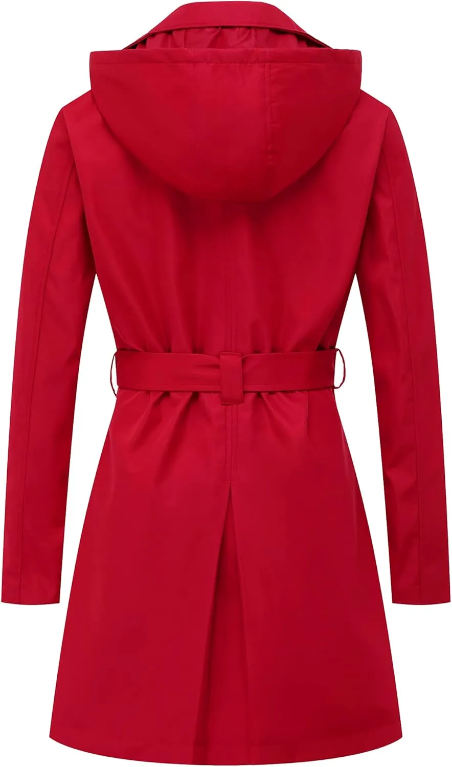 Chrisuno Women's Double Breasted Trench Coats Mid-Length Belted Overcoat Long Dress Jacket with Detachable Hood