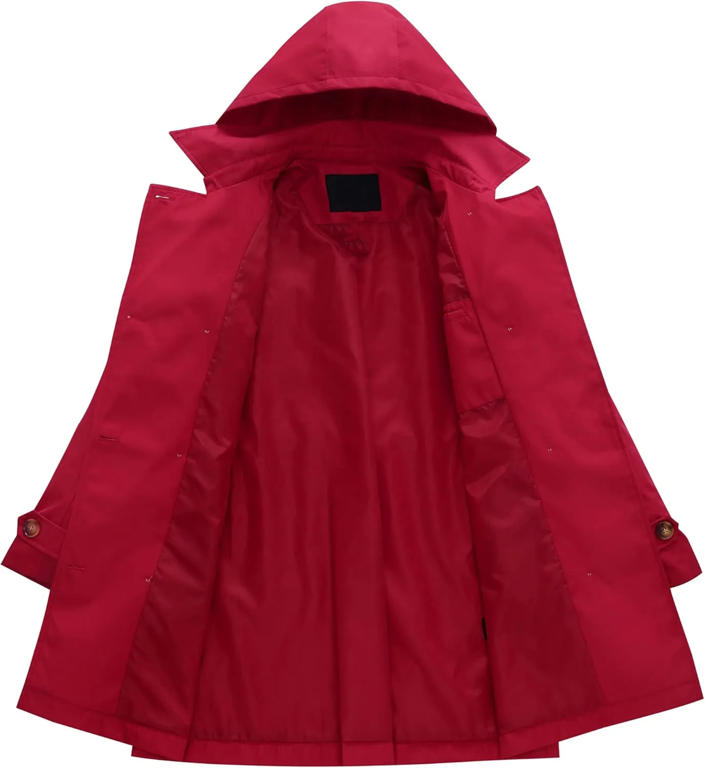Chrisuno Women's Double Breasted Trench Coats Mid-Length Belted Overcoat Long Dress Jacket with Detachable Hood