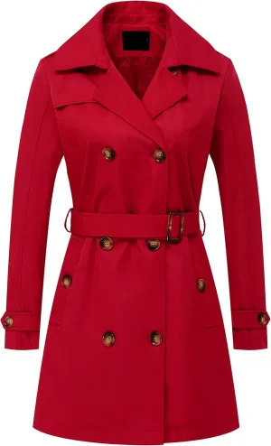 Chrisuno Women's Double Breasted Trench Coats Mid-Length Belted Overcoat Long Dress Jacket with Detachable Hood