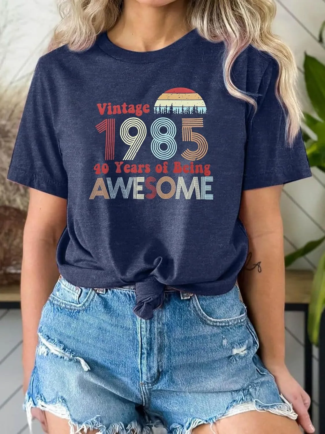 Chulianyouhuo 40th Birthday Gift Women Vintage 1985 T Shirt Letter Print Birthday Party Tops Casual Short Sleeve Tees