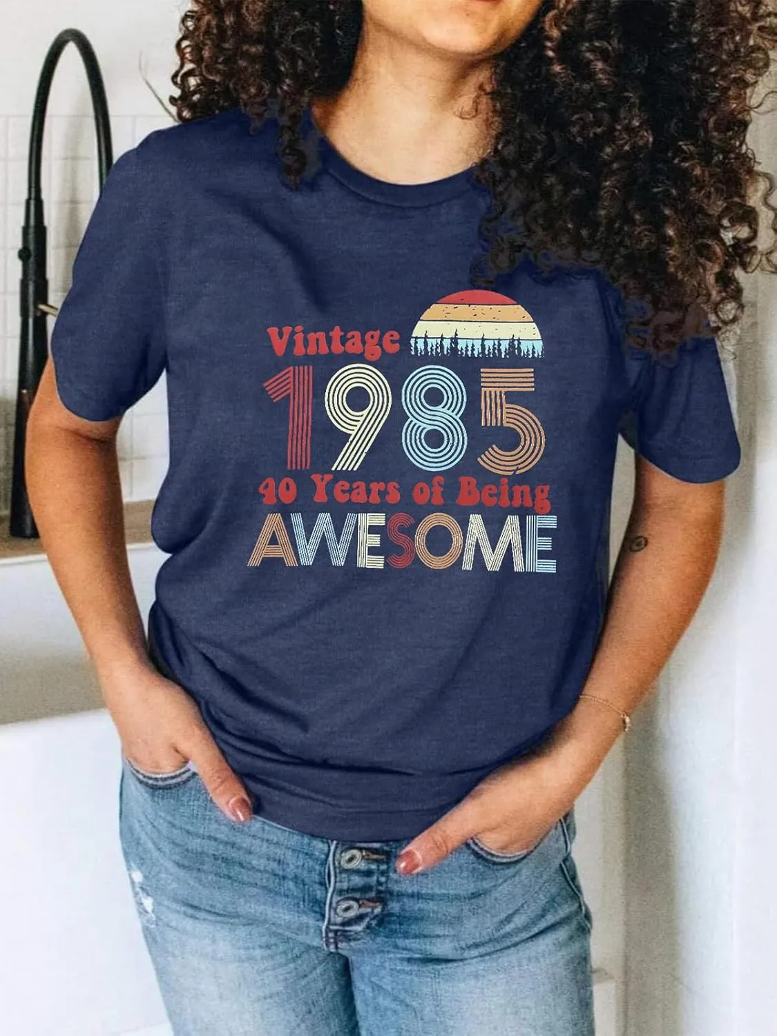 Chulianyouhuo 40th Birthday Gift Women Vintage 1985 T Shirt Letter Print Birthday Party Tops Casual Short Sleeve Tees