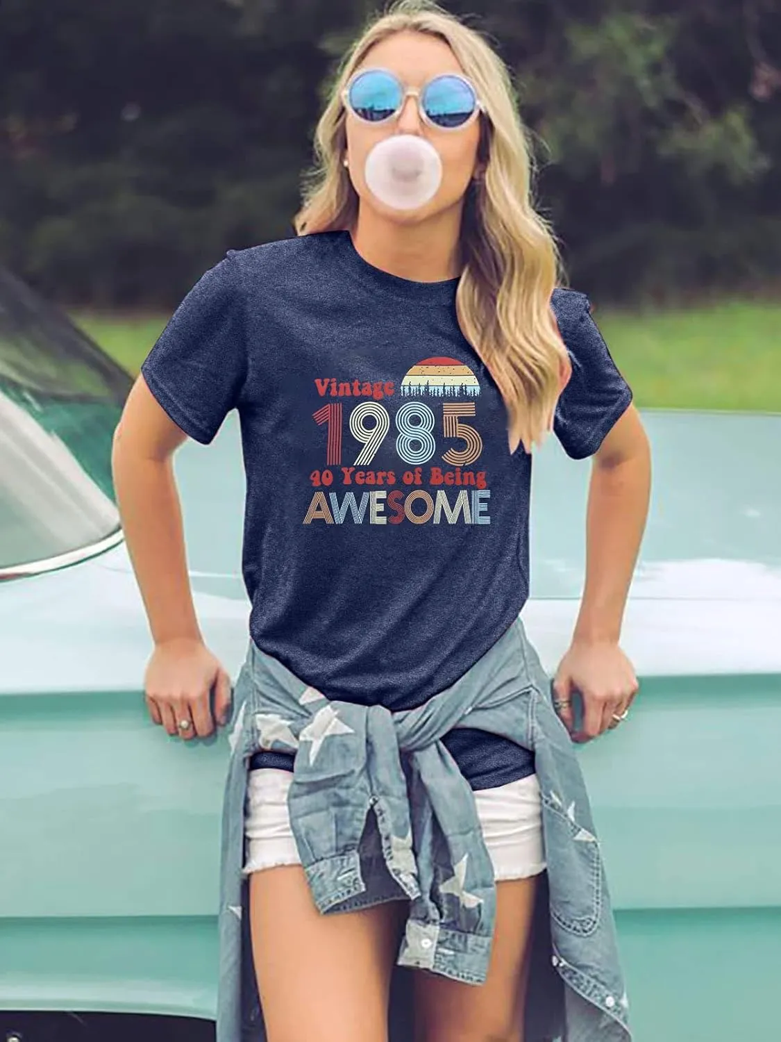 Chulianyouhuo 40th Birthday Gift Women Vintage 1985 T Shirt Letter Print Birthday Party Tops Casual Short Sleeve Tees