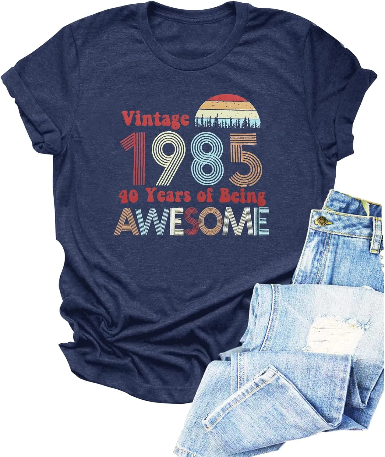 Chulianyouhuo 40th Birthday Gift Women Vintage 1985 T Shirt Letter Print Birthday Party Tops Casual Short Sleeve Tees