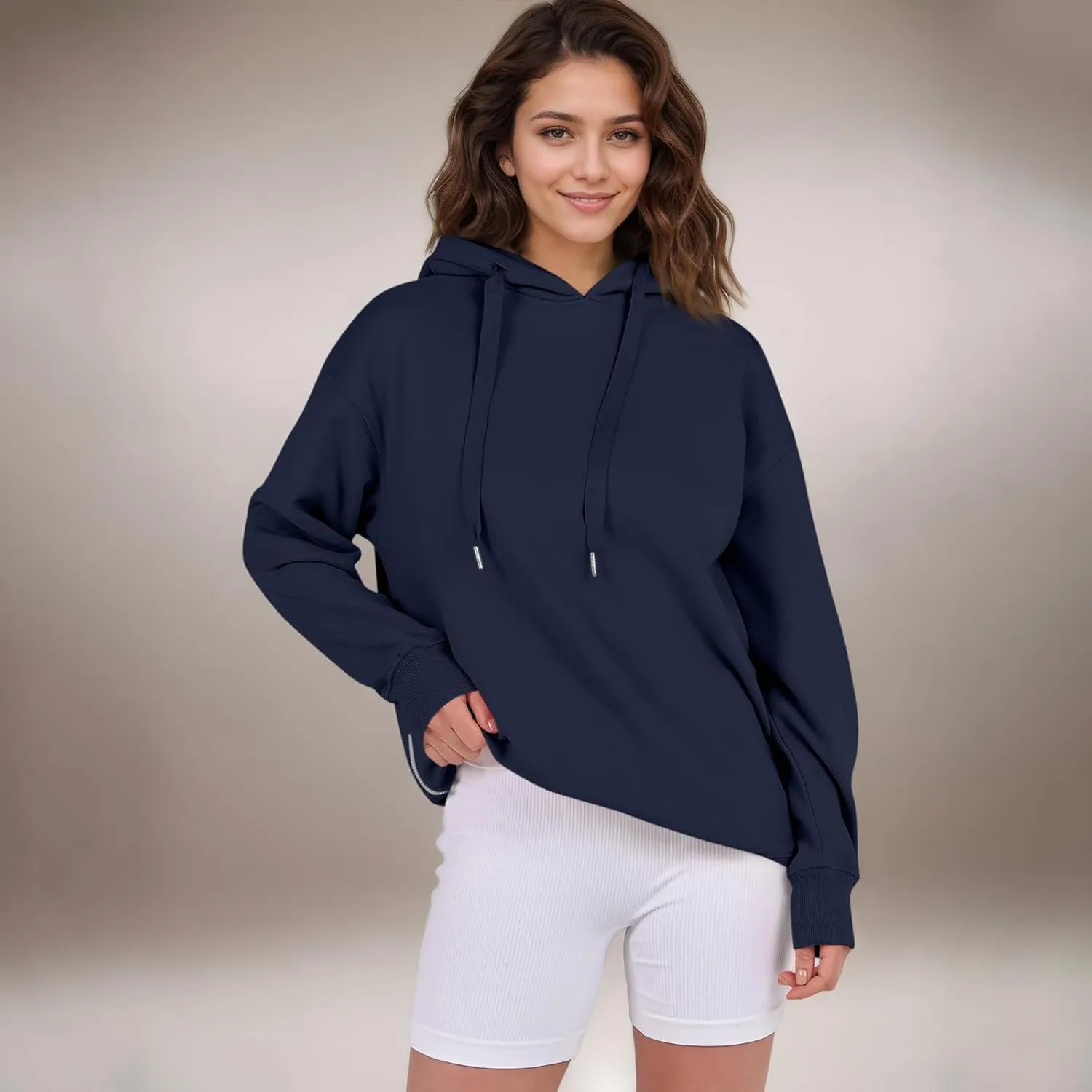 COTECRAM Women Oversized Hoodies Side Zipper Casual Sweatshirts Lightweight Tunic Pullover 2024 Fall Long Sleeve Shirts