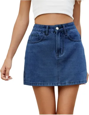 Denim Mini Skirt Women Jean Skirt Pockets Summer Street Outfit