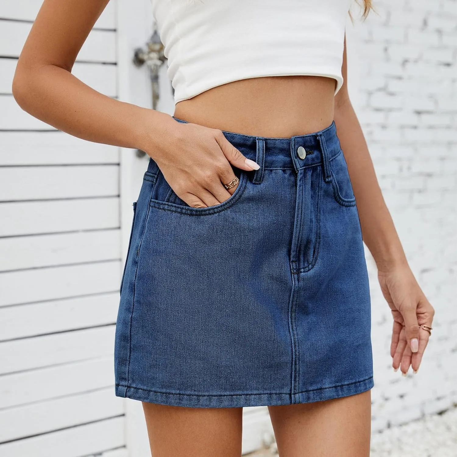 Denim Mini Skirt Women Jean Skirt Pockets Summer Street Outfit