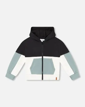 Deux Par Deux Boys Color Blocked Hooded Cardigan   G30U32   Anthracite