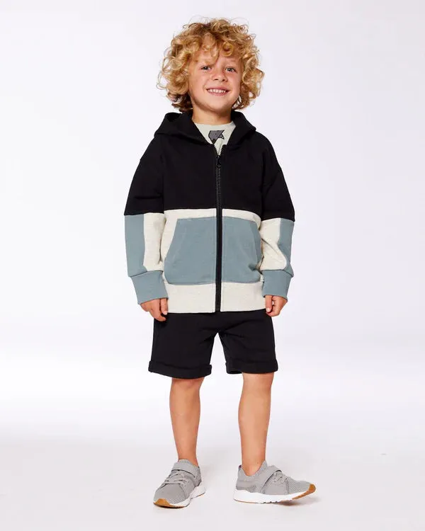 Deux Par Deux Boys Color Blocked Hooded Cardigan   G30U32   Anthracite