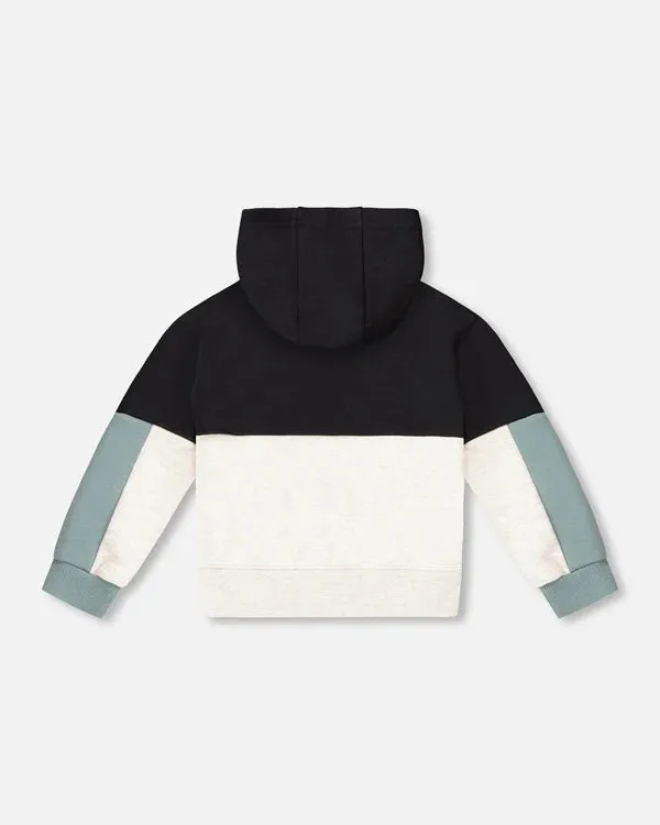 Deux Par Deux Boys Color Blocked Hooded Cardigan   G30U32   Anthracite