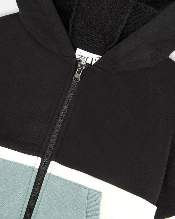 Deux Par Deux Boys Color Blocked Hooded Cardigan   G30U32   Anthracite
