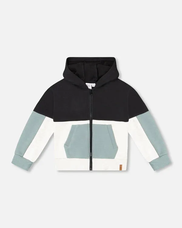 Deux Par Deux Boys Color Blocked Hooded Cardigan   G30U32   Anthracite
