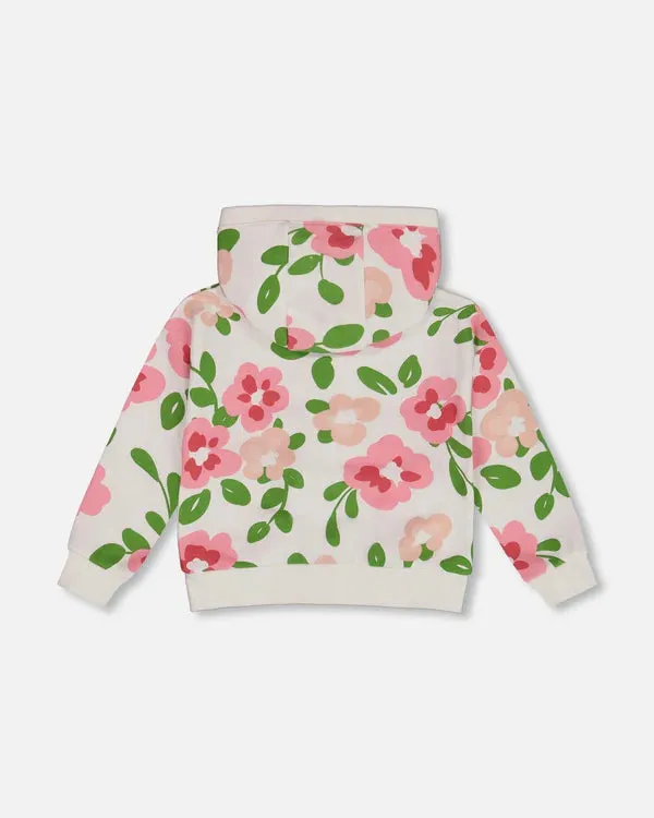 Deux Par Deux French Terry Cardigan   G30J30  Printed Huge Flowers